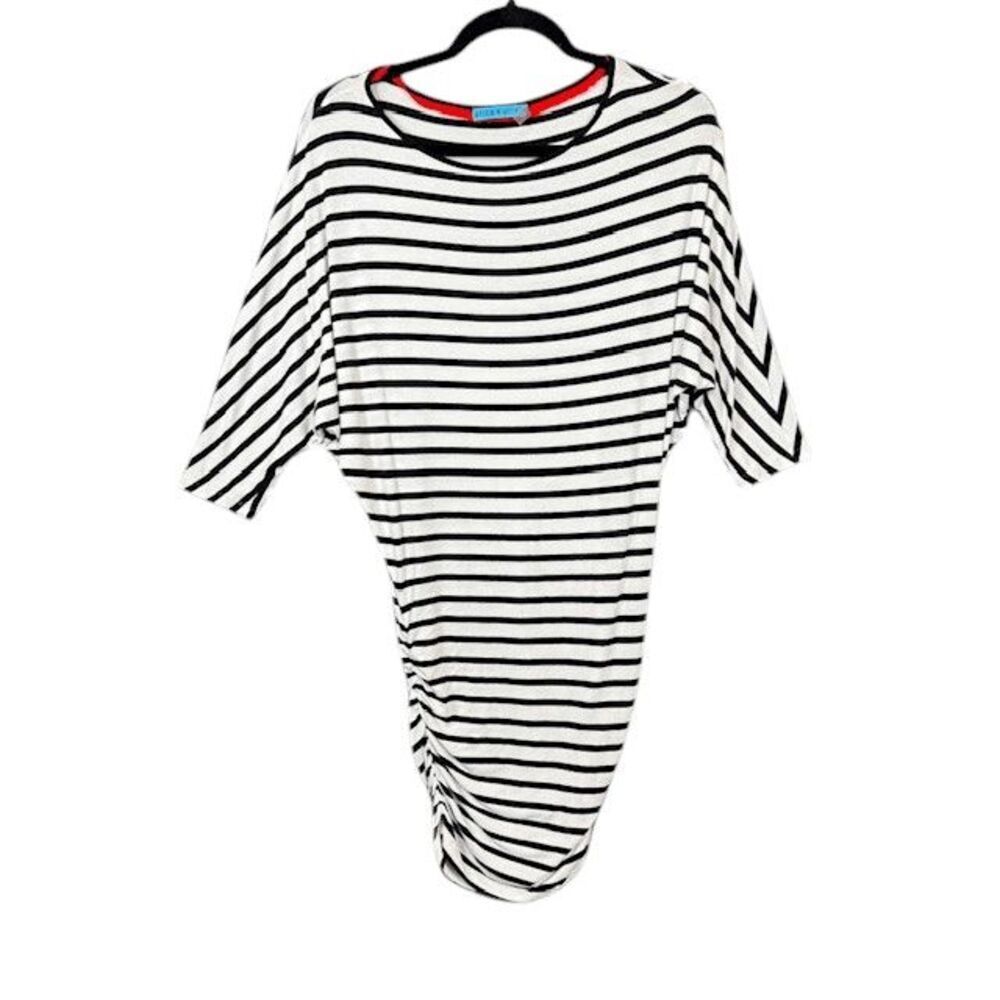 Alice + Olivia Striped Mini Dress Ruched Sides Dolman Sleeves Size Small‎